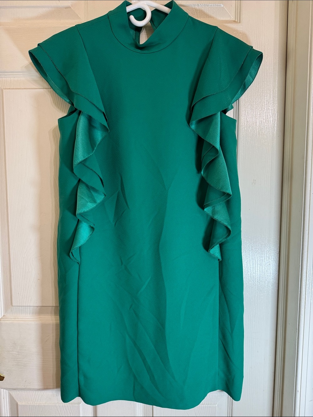 kate spade Emerald Green Mock Neck Ruffle Sleeve Mini Dress  Sz 4